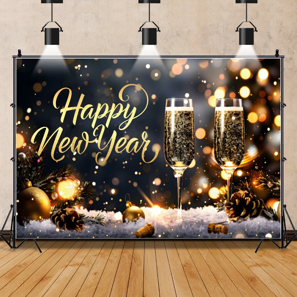 Sparkling New Year Photography Background Balloons Champagne Fireworks Party Decor Banner Photozone Backdrop Photo Studio Props