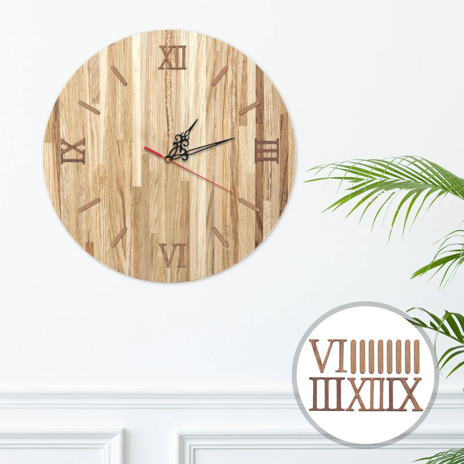 

Frameless DIY Wall Clock Numbers Modern Wooden Roman Numerals Large Minimalist Timepiece for Living Room Office Home Decor