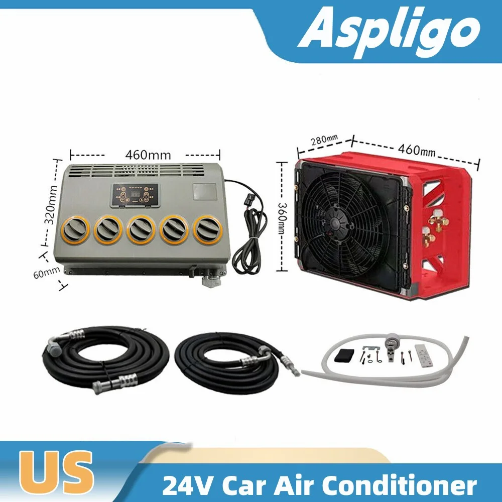 Aspligo Auto Electric Air Conditioner 24V Cool Split Air Conditioning A/C for Car Automobile Excavator Tractor Trailer Truck US