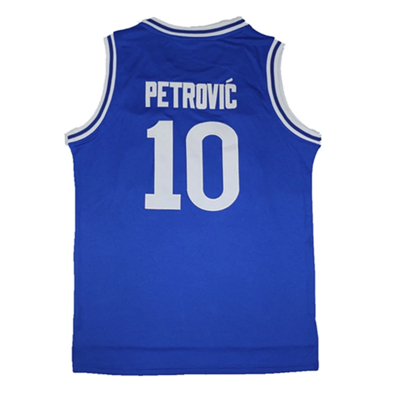 Basketball Jersey CIBONA 10 Petrovic Blue Large Size Outdoor Sportswear Hip Hop Culture Embroidery Sewing Design