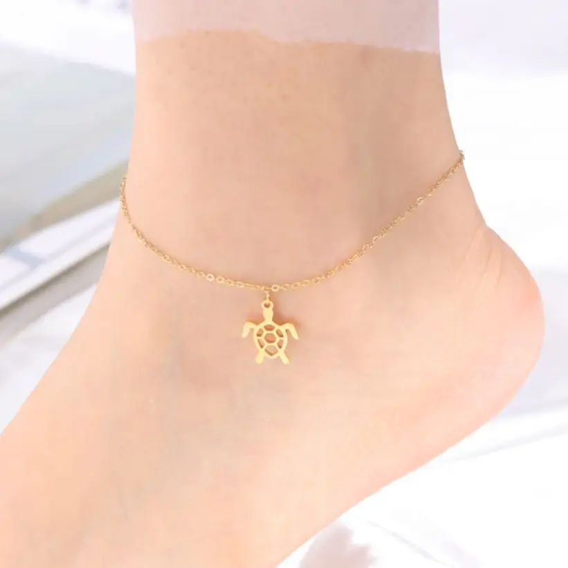 Trendy Cute Turtle Animal Summer Women Anklet Stainless Steel Tortoise Pendant Bracelet Beach Leg Foot Ankle Jewelry Gift 2024