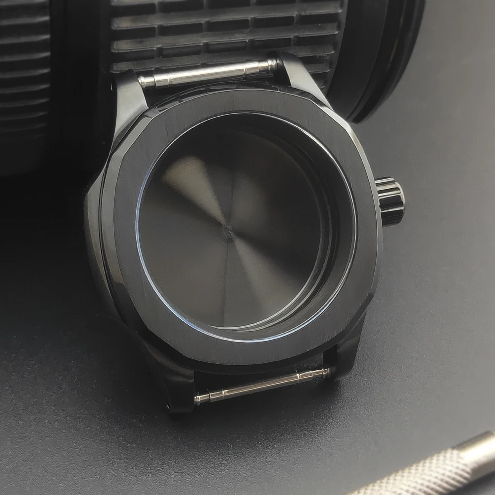 

40mm square rose gold watch case sapphire glass Silver PVD Black Case fit movement