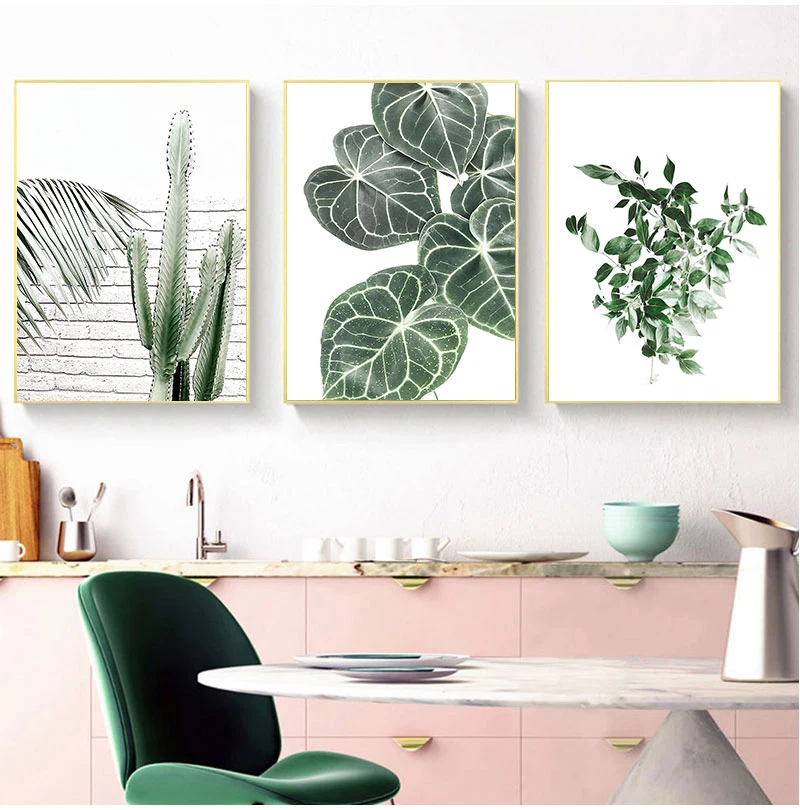 Fresh Green Leaf Abstract Girl Curve Door Nordic Posters And Prints Wall Art Canvas Painting Wall Pictures For Living Room Decor