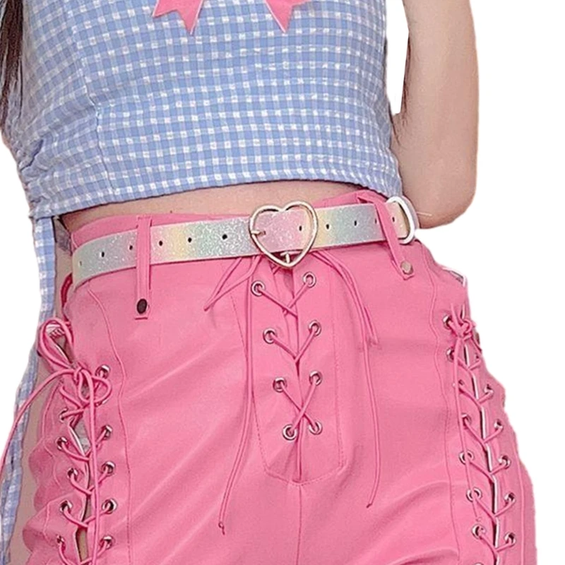 

Adjustable Heart Buckle Jeans Skirt Waist Belt Adult Sequins Rainbow Color Belt