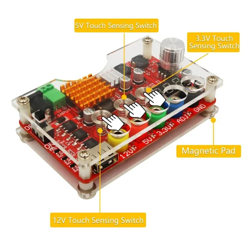 New Version of ATX Power Breakout Board and Acrylic Housing Kit, with ADJ Adjustable Voltage Knob and Touch