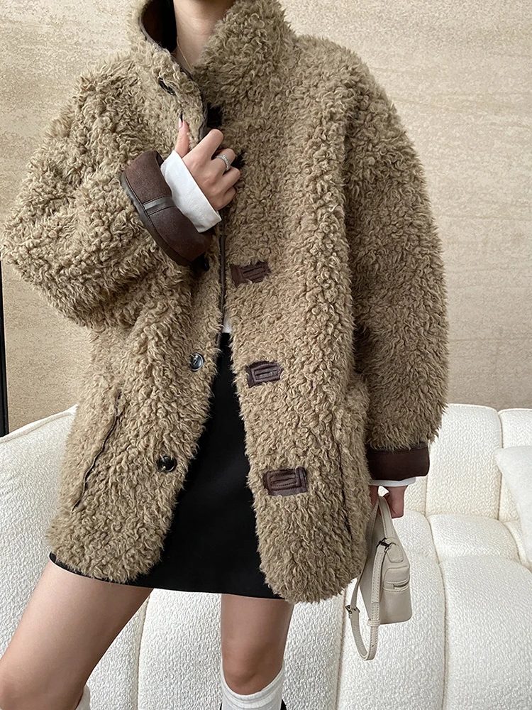 [LANMREM] Double Sided Wear Faux Fur Coats For Women Lapel Single Breasted Office Lady Thick Warm Outwear 2024 Winter New