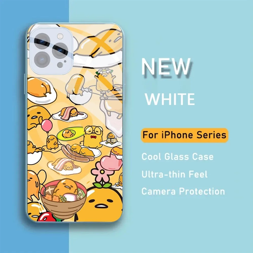 S-Sario G-Gudetama Phone Case For IPhone 15 14 13 12 Mini 11 Pro Max X XS XR 6 7 8 SE Plus Glass Hard Cover