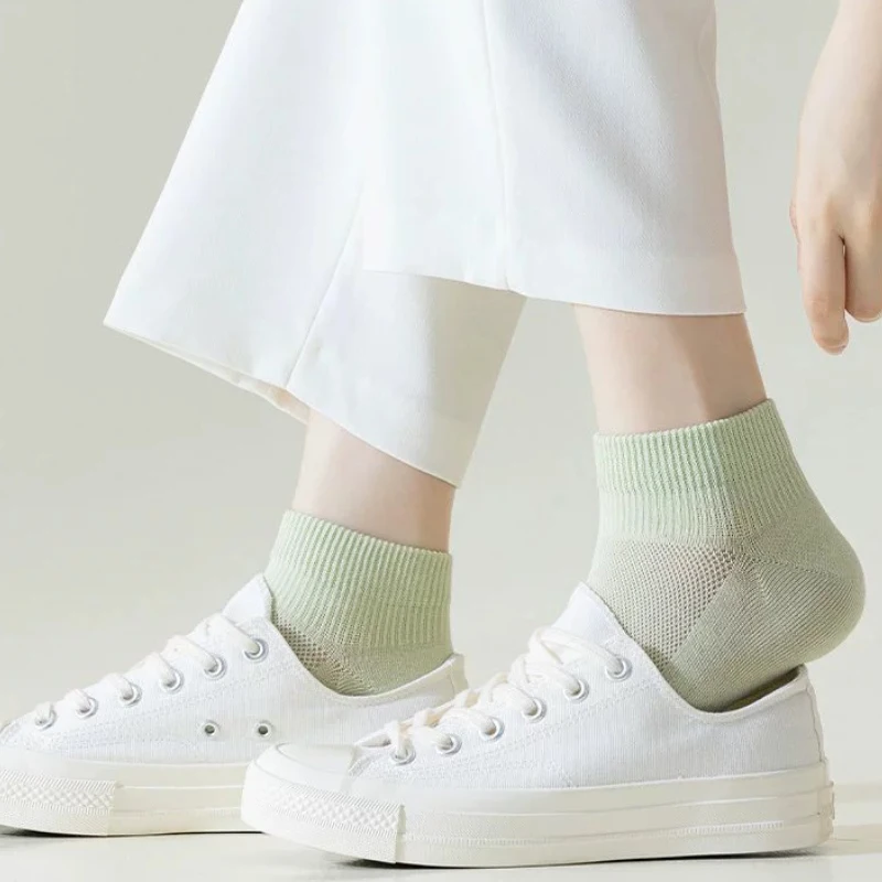 5 Paar Damensocken Frühling Sommer Neue Gekämmte Baumwolle Einfarbig Modisch Komfortabel Hochwertige Damensocken – Detail 11