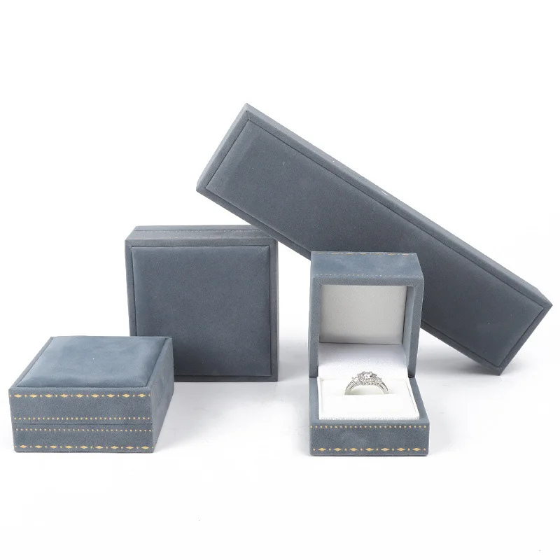 Premium Velvet Jewelry Box with Gold Stitching Elegant Flip-Top Storage for Rings Necklaces Bangles Jewelry Gift Box - view 4