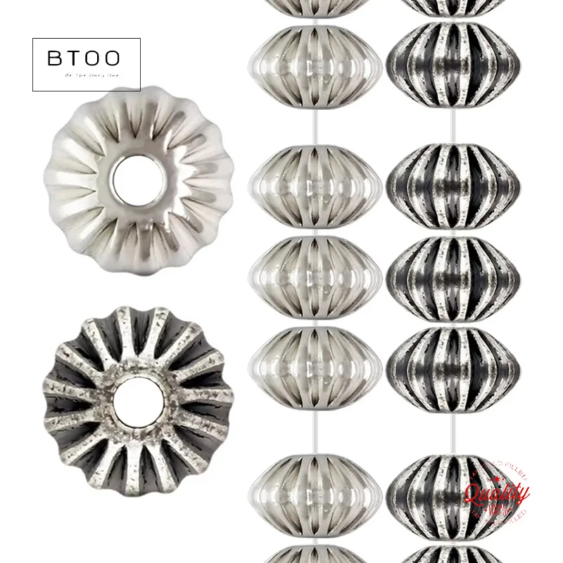 

Navajo Corrugated Saucer Pearl Beads 925 Sterling Silver Spacer Seamed Beads Unique Silver Beaded for jewelry