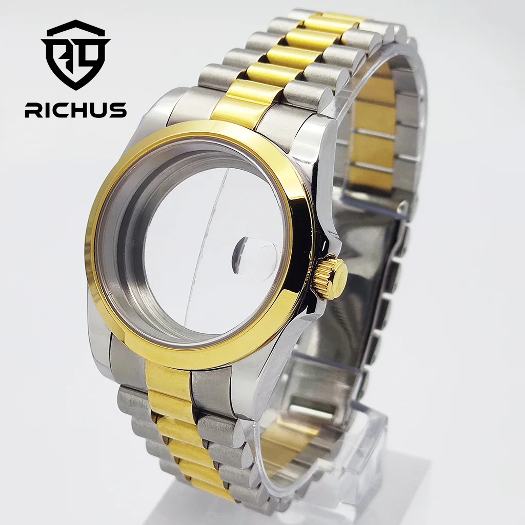 

Корпус для часов RICHUS 36/39 мм, золотой, с сапфировым стеклом, совместимый с механизмами NH34, NH35, NH36, ETA2824, PT5000, аксессуары для часов