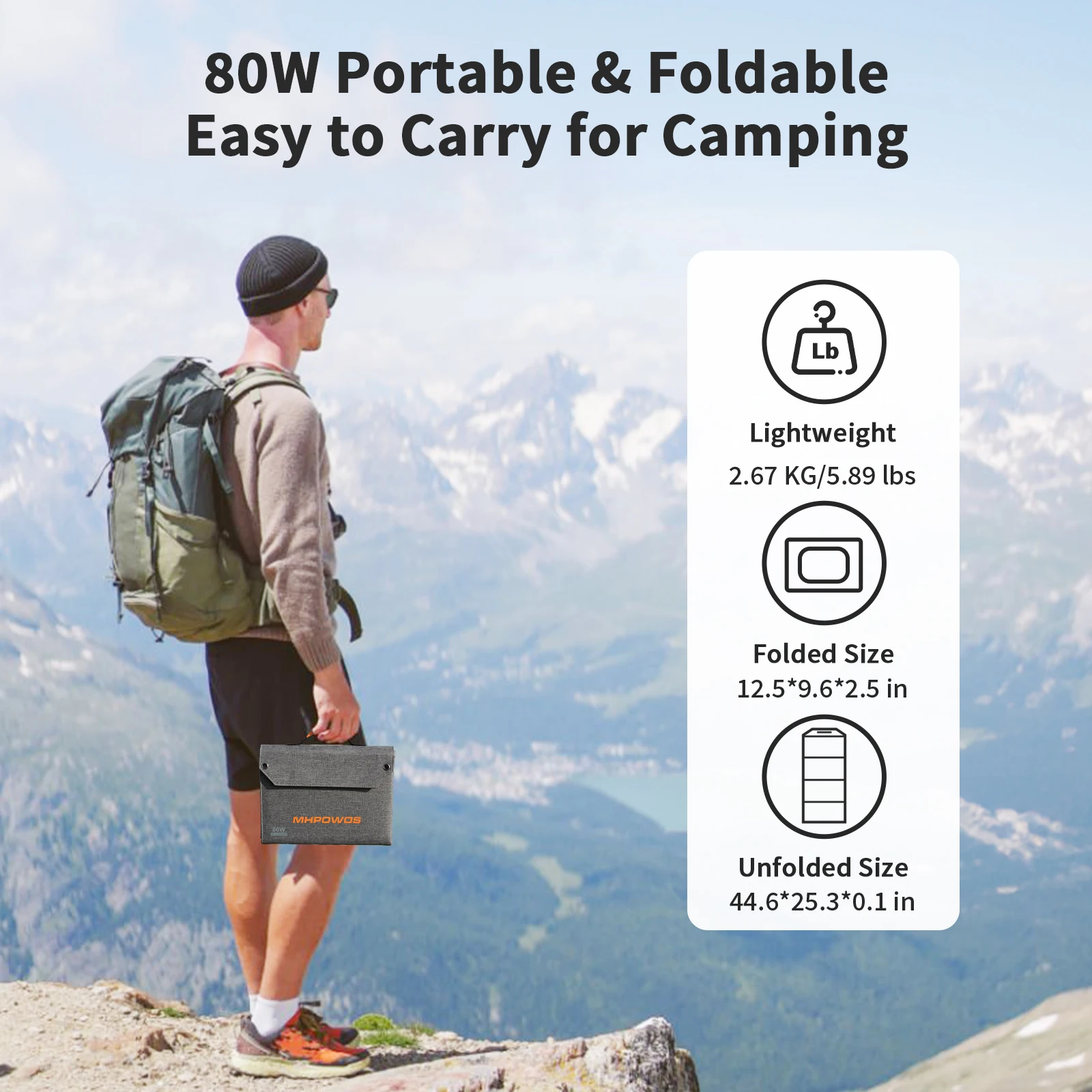 MHPOWOS 80W لوحة شمسية قابلة للطي مزود طاقة محمول مع 4 منافذ (DC/USB-C/2xUSB-A) وموصل 7 في 1 للنسخ الاحتياطي في حالات الطوارئ