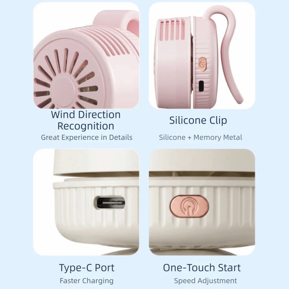 

Hand-Held Compact Clip Fan Miniature Card-Holding Portable Fan Small Whirlwind Leafless Fan Clip-On Design