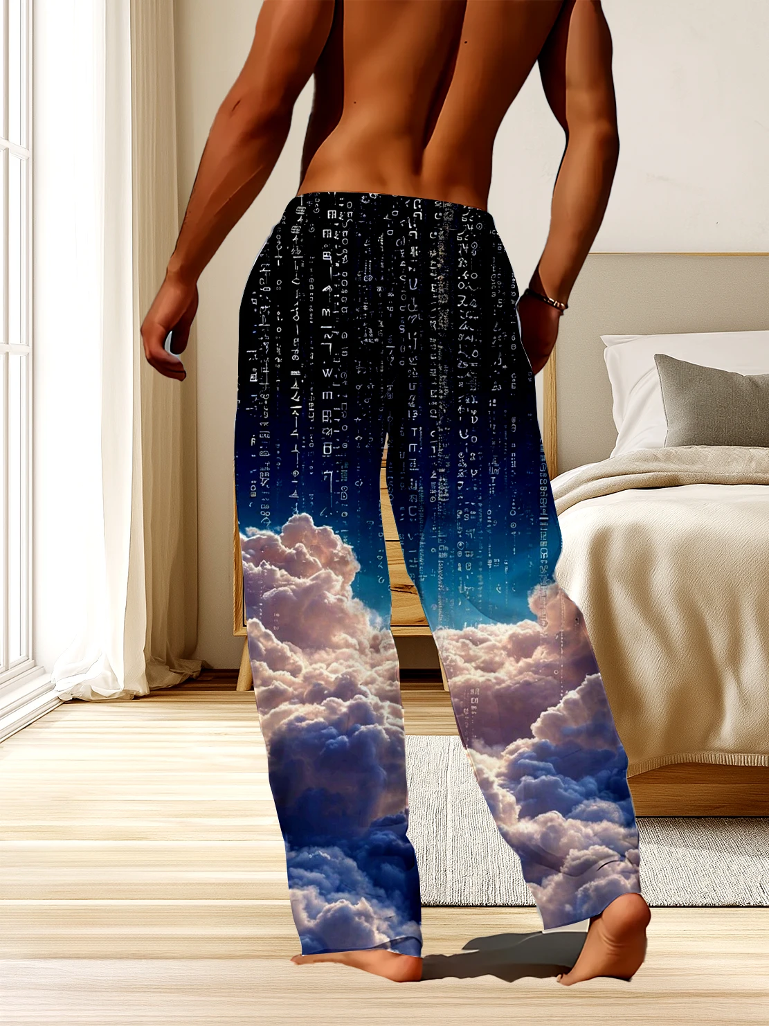 

New cloud pattern 3D digital printed men's pants, fast drying and non fading comfortable casual pants with loose fit.