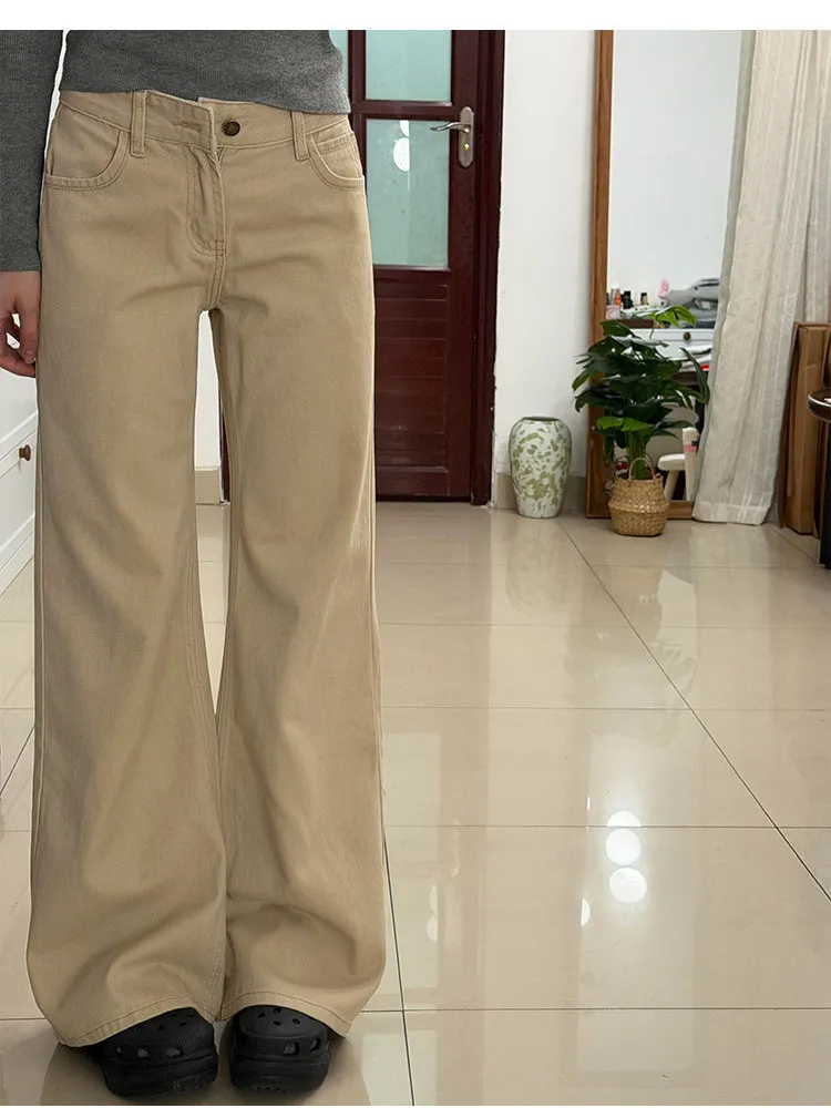 

Khaki Loose Women's Jeans High Waist Micro Flared Bootcut Pants Straight Leg Denim Trousers for Pear aped Body Casual Wear