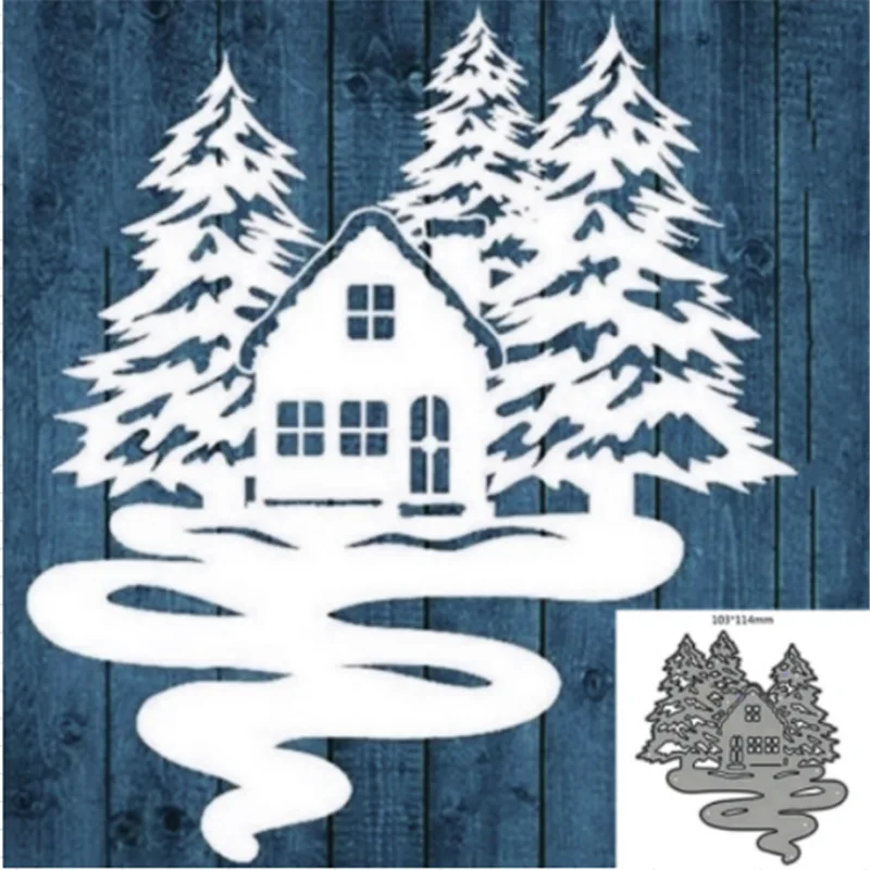 

Winter House Metal Cutting Dies Cut Die Mold Christmas Tree House Decoration Scrapbook Paper Craft Knife Mould DIY Embossing