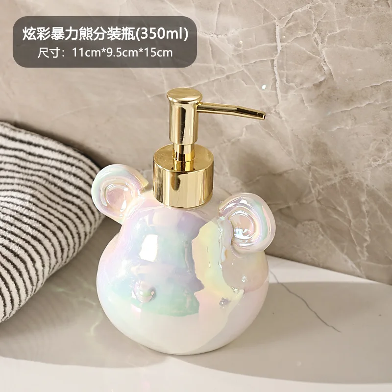 Luxury Bear Head Shape Ceramics Soap and Gel Dispenser Creative Golden Sliver Empty Shampoo Bottle Bathroom Storage Accessorie