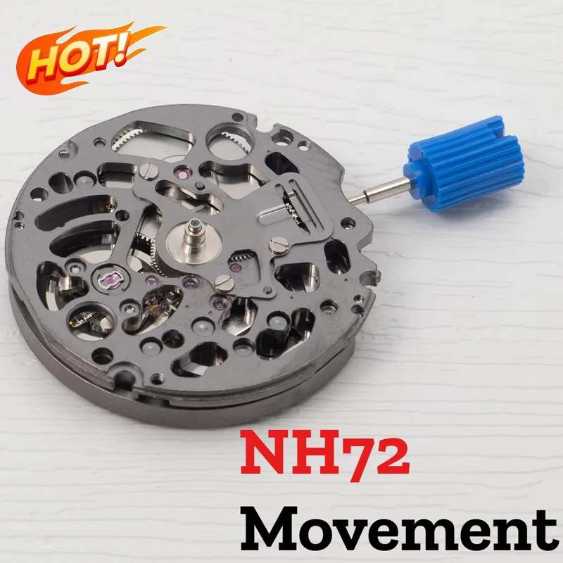 HOT Genuine NH72 Black Skeleton Mechanical Movement Mod Automatic Mechanism Replacement NH72A High Accuracy 24 Jewels