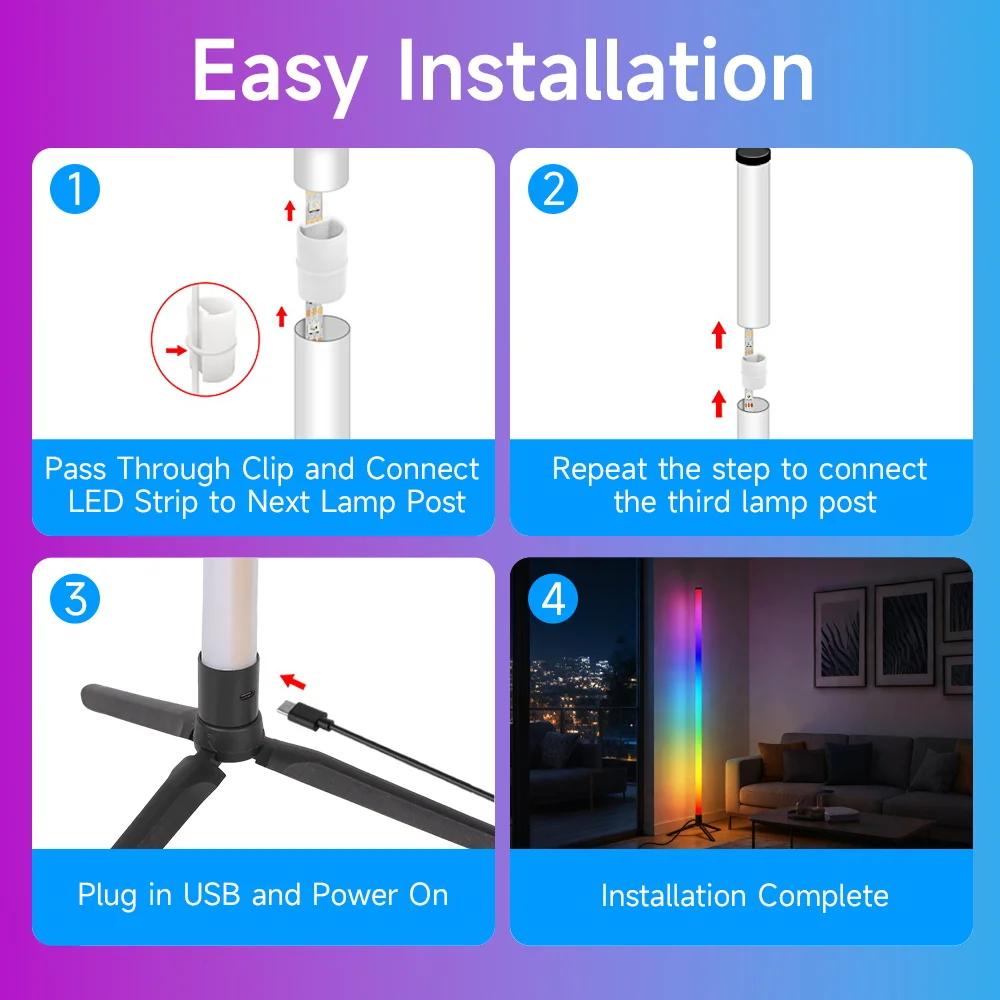 Smart LED Floor Lamp RGB Remote & APP Control Music Sync Corner Lighting Timer Modern Mood Standing Lamp for Living Room Gaming view 5