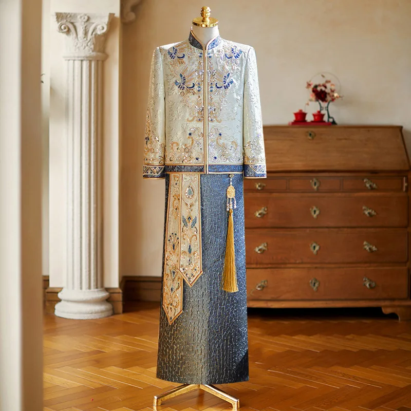 

Wedding Dress Banquet Groom Suit Xiuhe Hanfu Traditional Chinese Style Clothing Wedding Tops Skirt Sets for Men