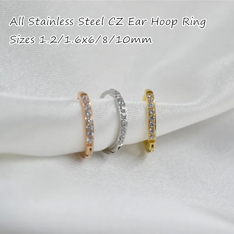 

20Pcs Wholesale Body Piercing jewelry- 1.2mm 1.6mm CZ Gems Hoop Ring Earring Piercing Ear Helix Cartilage Ear Studs Hot