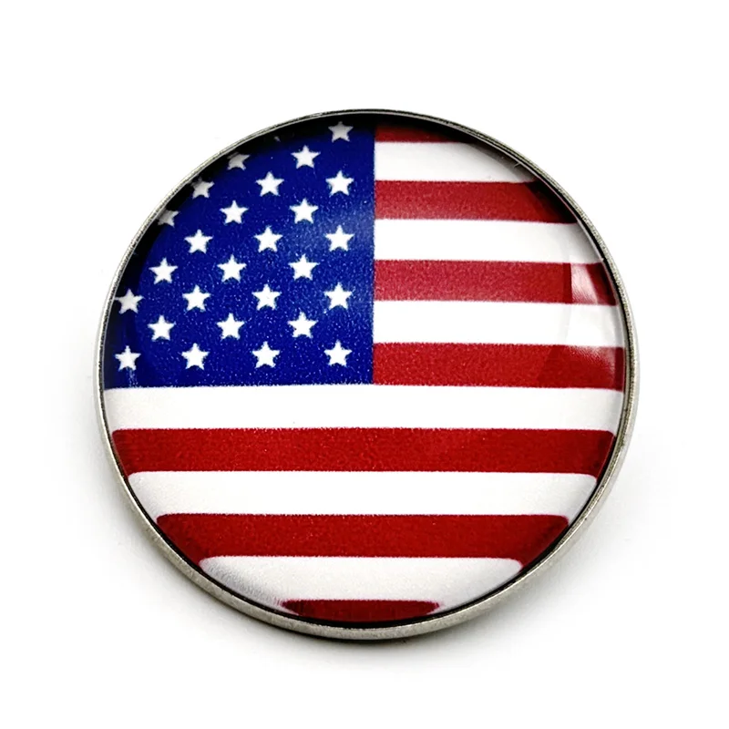 العلم الأمريكي الزجاج ميدالية مستديرة الفولاذ المقاوم للصدأ بروش للنساء الرجال الفضة اللون نجمة متلألئة راية شارة بدبابيس مجوهرات هدية #5