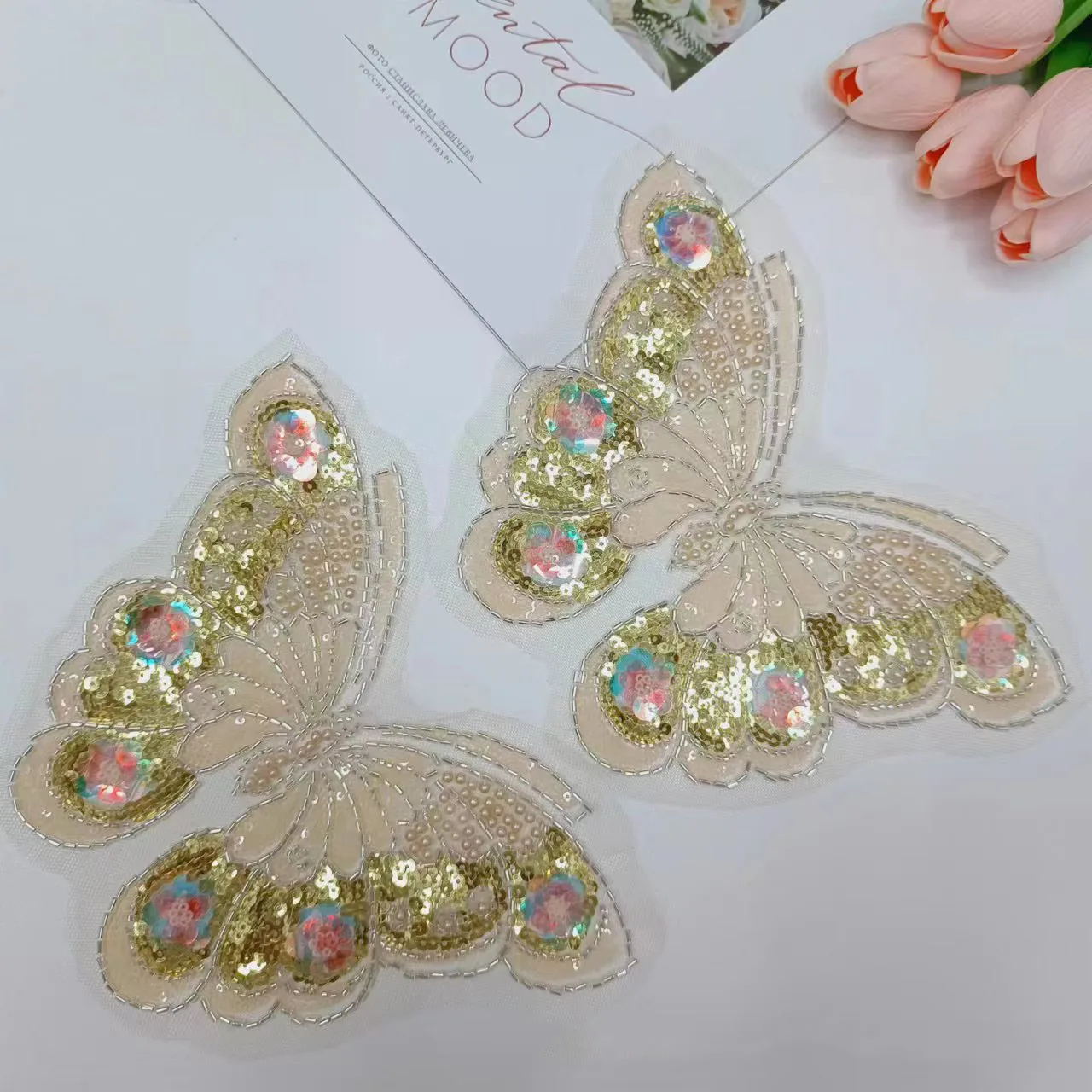 New Color Pearl Sequin Beaded Butterfly Dress Applique