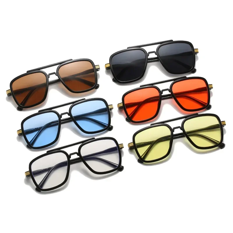 

Dropshipping Retro New Arrival Fashion Tony Stark Shades Glasses Vintage Square Metal Frame Women Men Sunglasses Gafas de sol