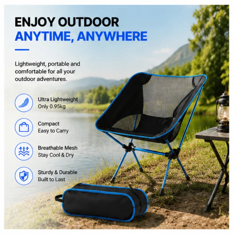 Extended Seat Portable Foldable Camping Chair, Ultralight Detachable Frame Ideal for Outdoor Fishing Journeys - view 3