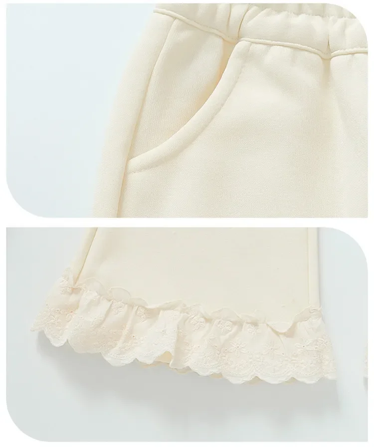 Frühling und Herbst Koreanische Version Plain Mädchen Kleidung Spitze Spleißen kinder Set Langarm Cartoon Gedruckt Top + Hosen – Detail 7