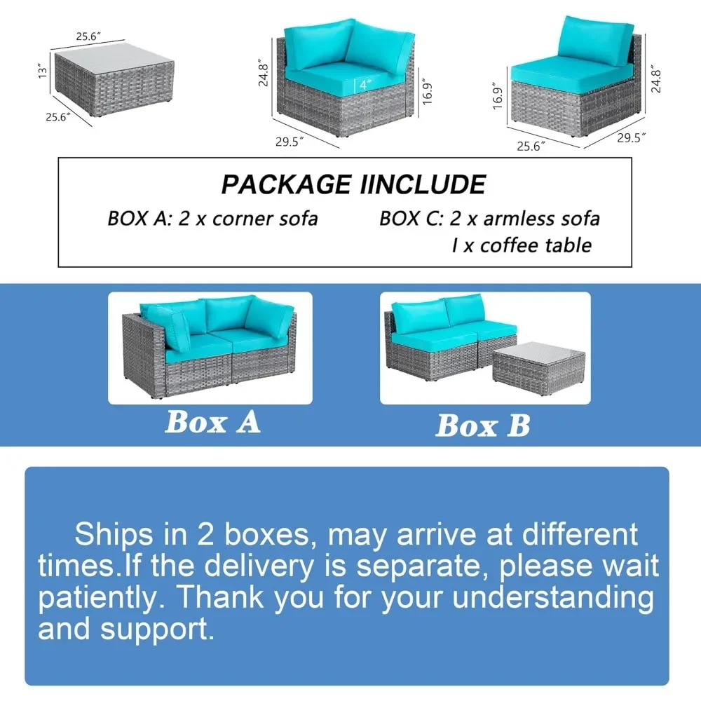 5 Pieces Outdoor Patio Sectional Sofa Couch, Silver Gray PE Wicker Furniture Conversation Sets with Washable Outdoor Furniture