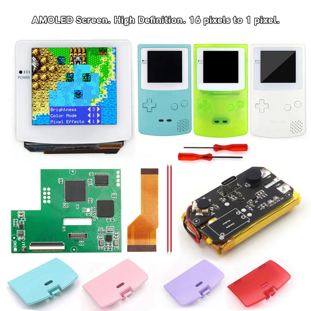 White Touch AMOLED OLED Laminated Type C Rechargeable Kit+Shell Housing For GameBoy Color CBC Easy Install Build in OSD Menu