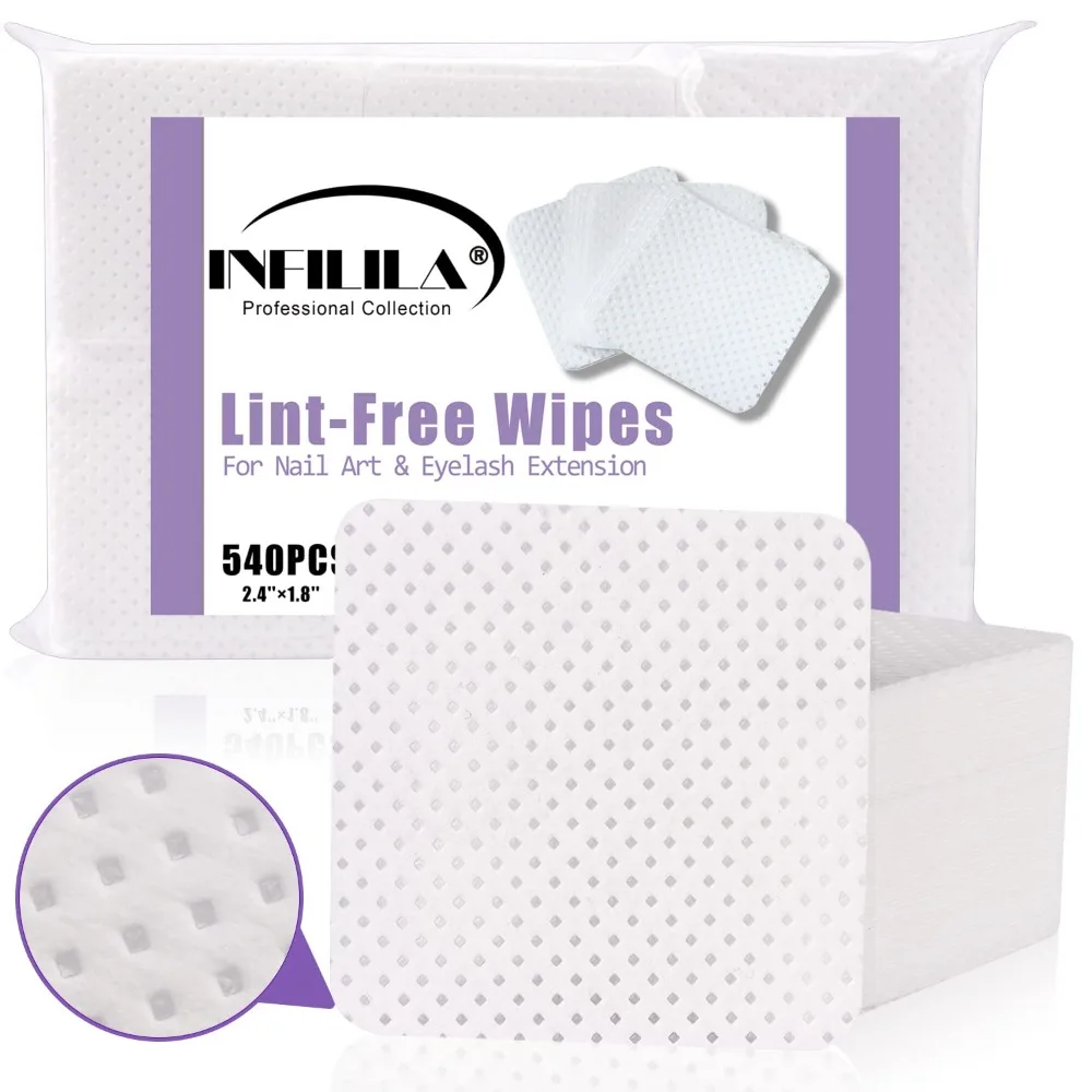 Lint Free Non-Woven Nail Prep Wipes Super Absorbent Dry Cleaning Pads for Acrylic Nails Polish Remover Lash Extensions Glue Eyelash Adhesive Salon Supplies Professional Manicure Pedicure Tools 540PCS Bulk Disposable Nail