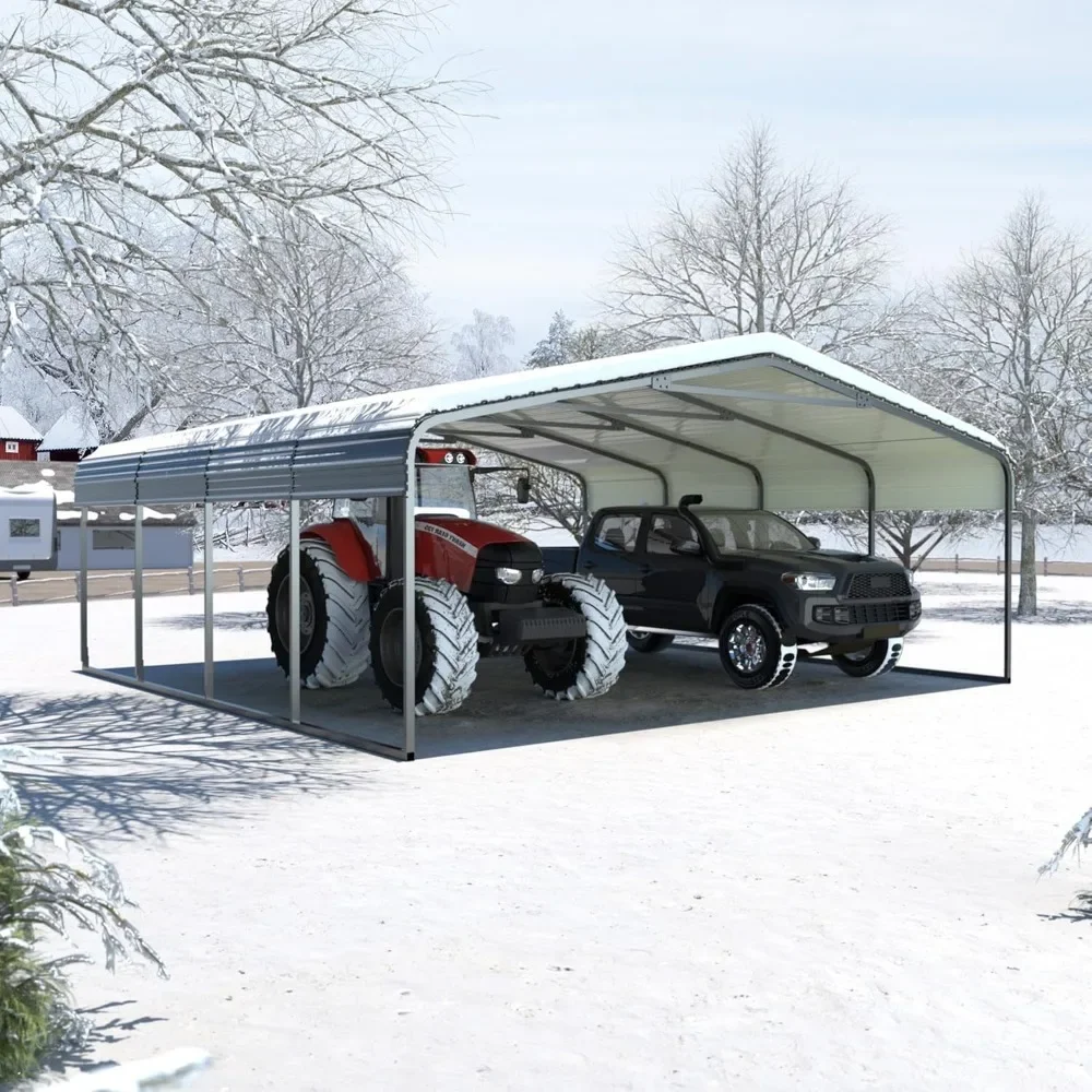 

Outdoor Carport, 20' x 20' Heavy Duty Canopy for Garage, Car Garage Shelter with Galvanized Metal Roof and Frame for Car