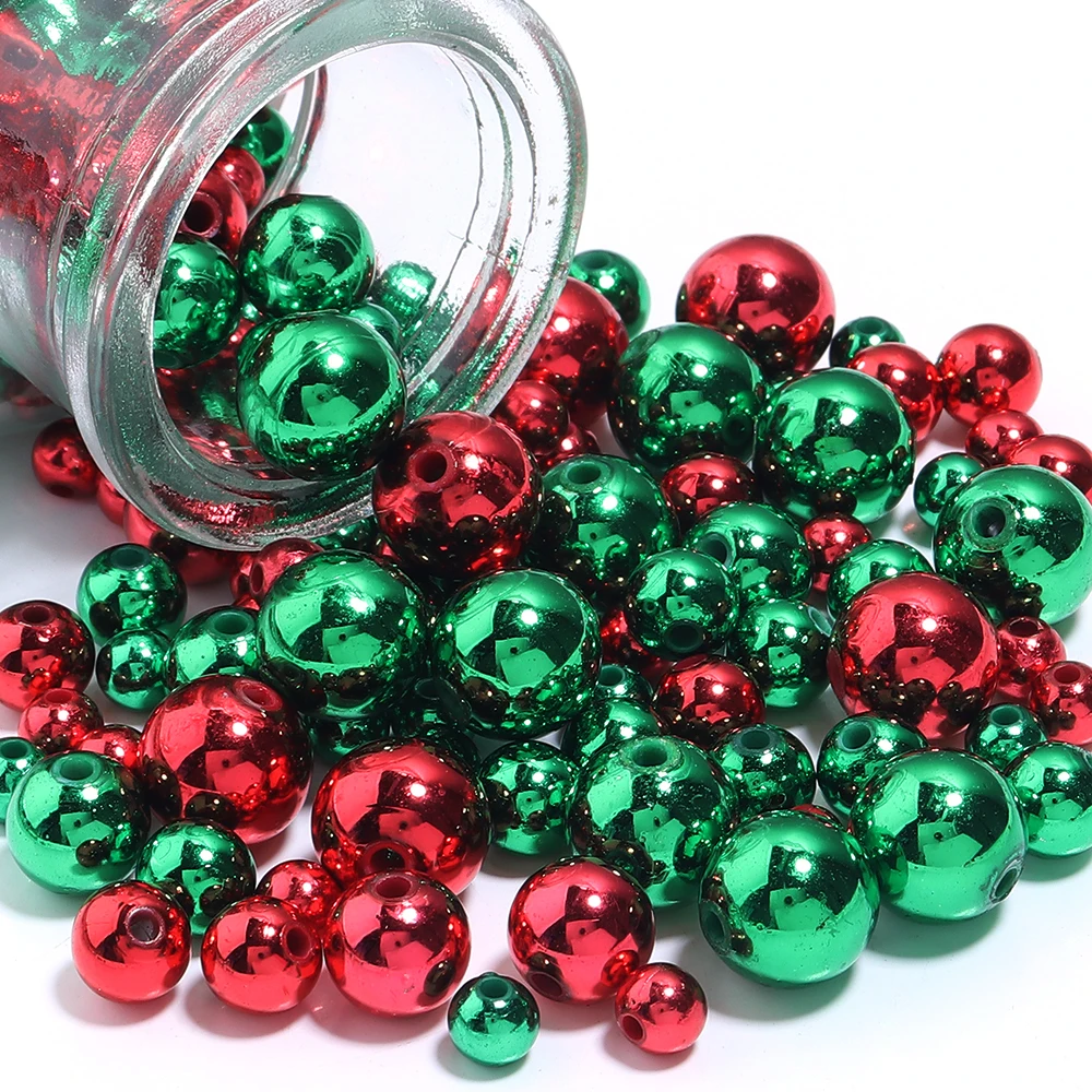 50-200 pçs/lote série de natal contas acrílicas redondas vermelho verde cor espaçador grânulo para diy pulseira neckace encantos acessórios coisas