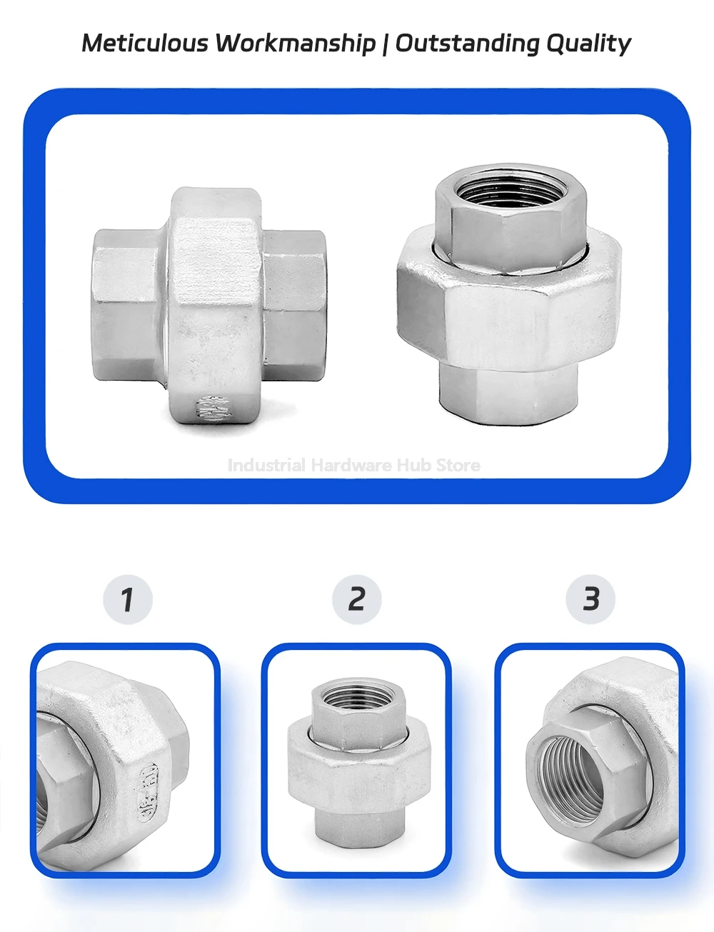 Rohrverschraubung mit Union-Verbindung, 304 Edelstahlguss, BSPT-Innengewinde, 1/4 "-2" auslaufsichere Rohrverschraubung für industrielle Sanitärinstallationen – Detail 11