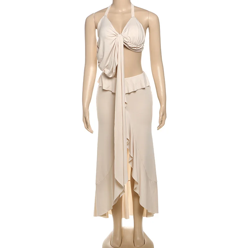 الصيف 2 قطعة مجموعة المرأة الاتجاه الجديد الرسن غير النظامية بروتيل + الخوخ الأرداف الكشكشة سبليت ماكسي التنانير مطابقة دعوى