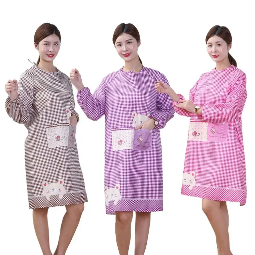 여성용 긴 소매 전체 앞치마, 방수 요리, 전체 랩 주방 앞치마, 가정용 성인 턱받이 레스토랑