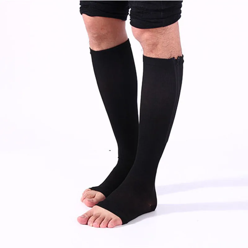 Compression Stockings with Zipper Underwear Open Toe Sock Varicose Vein Pressure Circulation Calf Support Long Knee High Socks