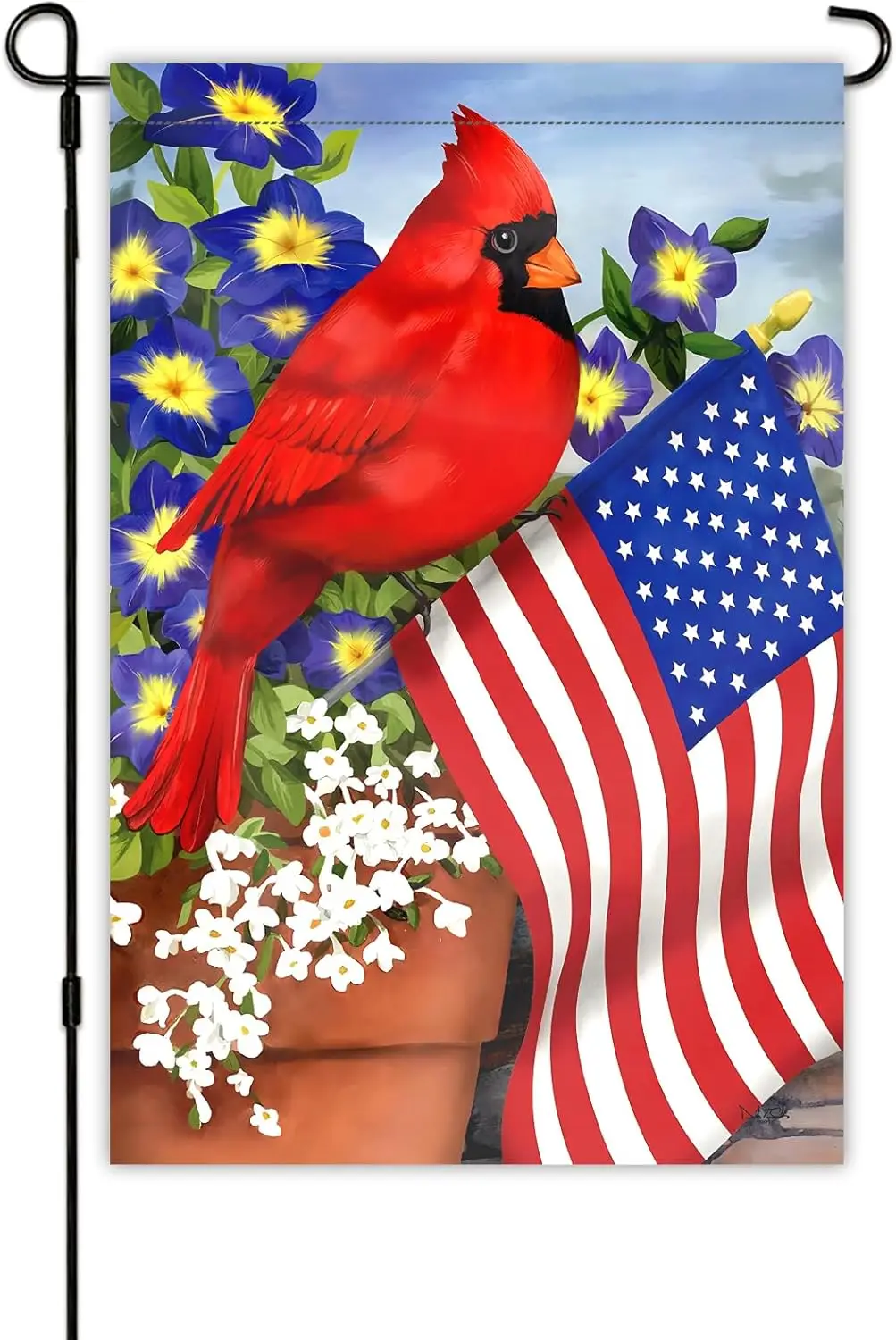 American Cardinal Patriotic Flag, 12x18 Inch Double Sided Patriotic Decorative Garden Flags with Vivid Color for Outside, Bird F