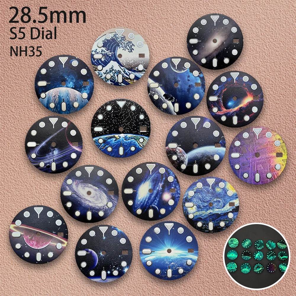 28.5mm Starlit S Dial Fit NH35 Movement Green Luminous High-Quality Watch Modification Accessories