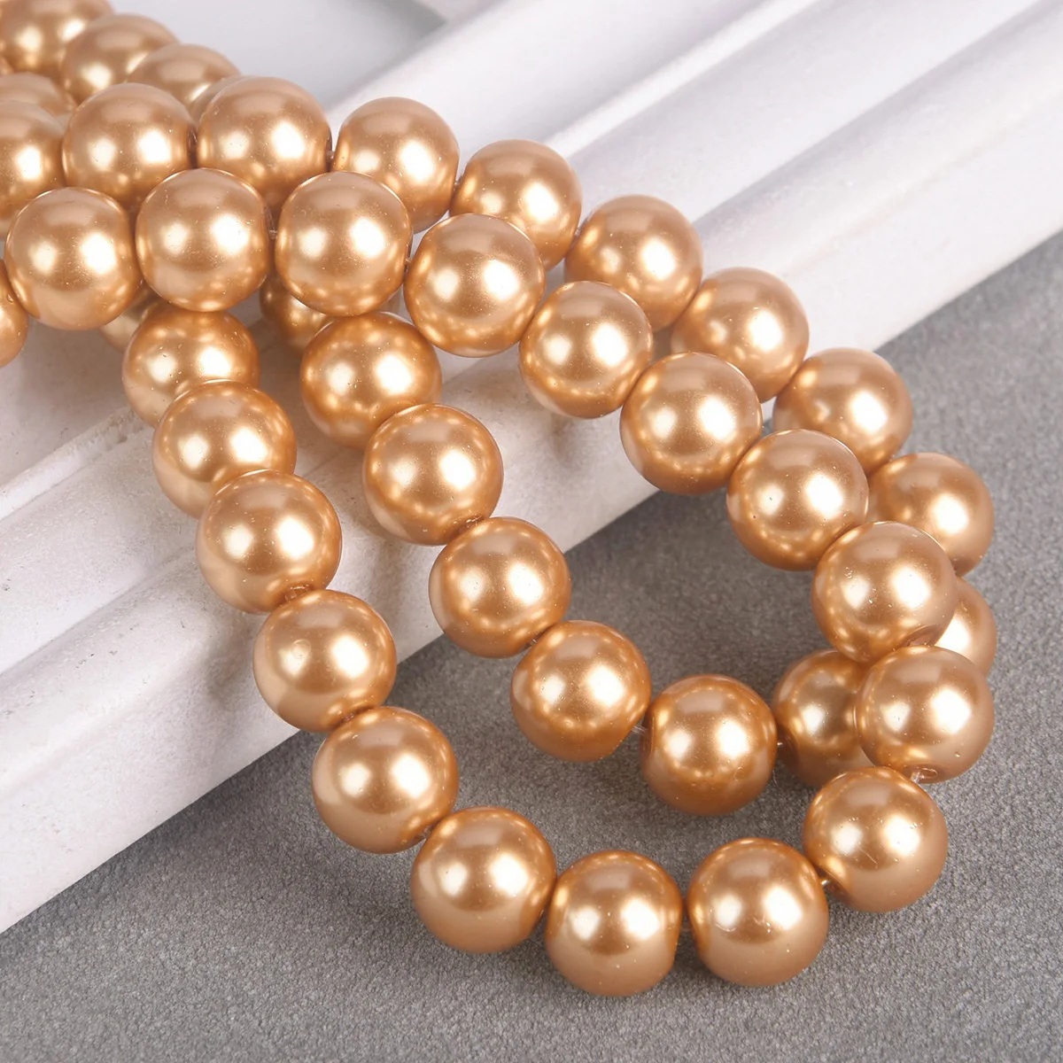 1 Strand 85pcs Round 10mm Deep Gold Color Glass Pearl Beads For Jewelry Making DIY Bracelet Findings Wholesale Lot