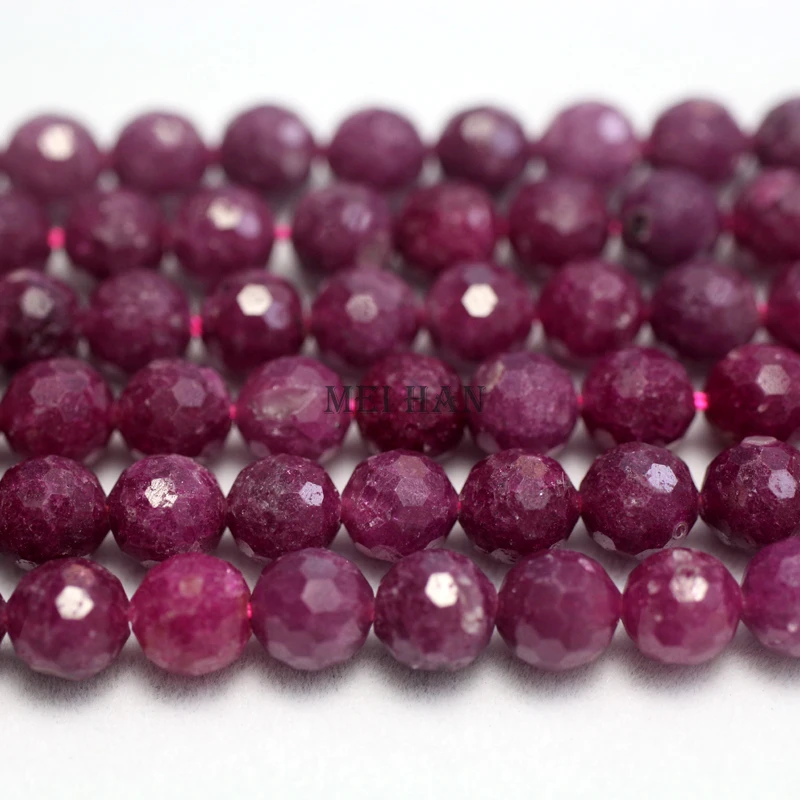 Meihan natural 4mm 6mm 8mm Ruby faceted round loose beads for jewelry making design DIY Necklace Bracelet