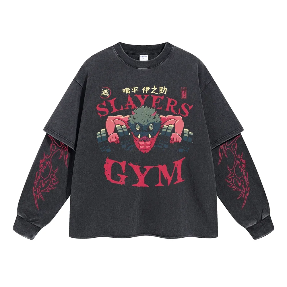 

Hip Hop Streetwear Black Washed Vintage T-shirt Anime Graphic Print T shirt Men Harajuku Cotton Tshirt Autumn Long Sleeve Tee