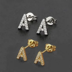 MHS.SUN Wholesale Zircon Initial Letters A-Z Stud Earrings For Women Girls Gold/Silver Color Cute Small Mini Alphabet Earrings