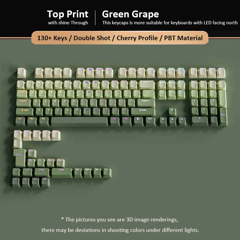 Green Grape Top-lit RGB Backlit Keycaps Double Shot PBT Keycaps 130 Key Cherry Profile for MX Switches Mechanical Gamer Keyboard