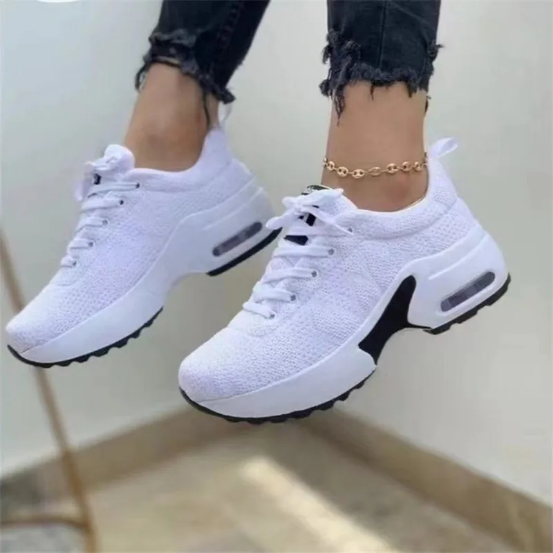 2022 Sports Shoes Women's Shoes Thick Soles Mesh Breathable Casual Shoes Lace Up Wedge Shoes Slip on Women's Shoes Vulcanization
