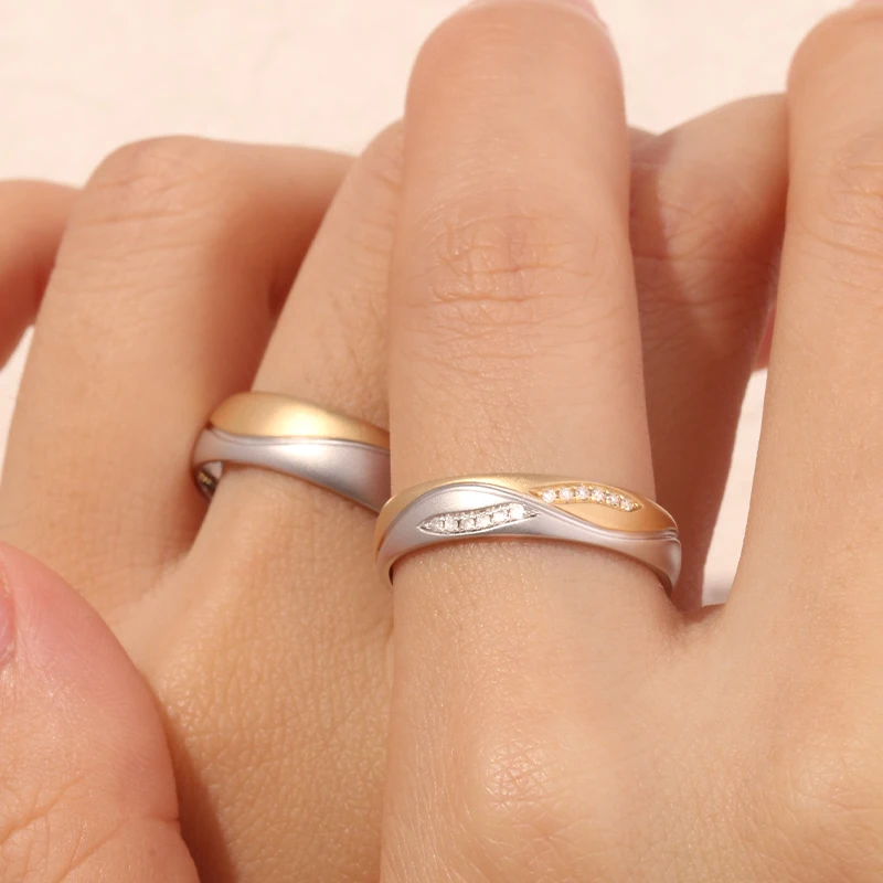 Anillos de pareja de oro blanco PT950, oro radiante de 18K, 14K, 10K, platino Pt950, conjunto de bandas de boda de diamante genuino