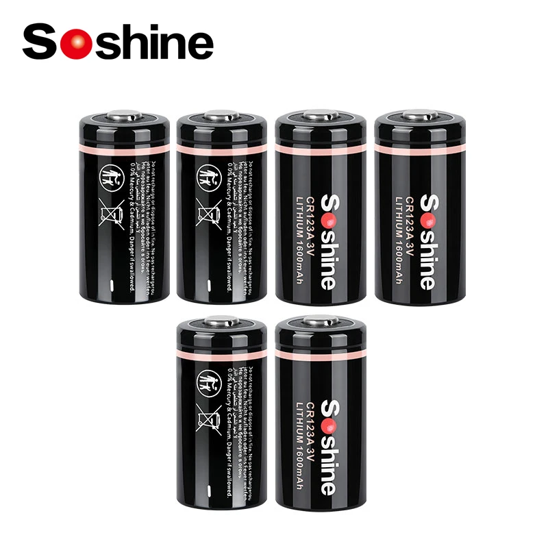 Soshine 3V CR123A Lithium Battery 3 Volt 1600mAh Batteries Non-Rechargeable Battery for Digital Camera Wireless Mouse Calculator