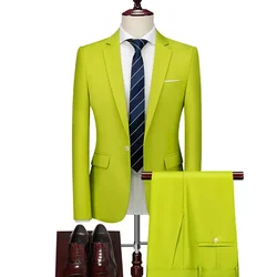 2023 Spring Autumn Fashion New Men's Business Casual Solid Color Suits / Male One Two Button Blazers Jacker Coat Trousers Pants